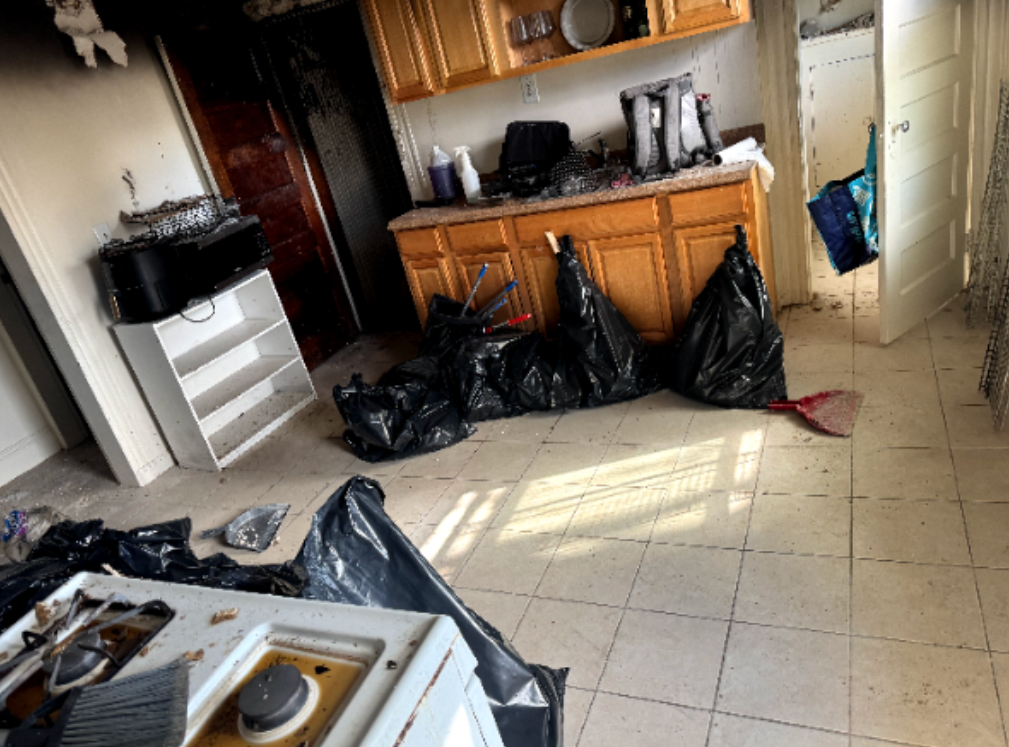 Kitchen after fire debris removal and cleanup